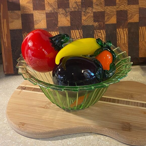 Vintage Murano Style Art Glass Vegetables Set of 5 Peppers tomato, eggplant - Picture 8 of 8